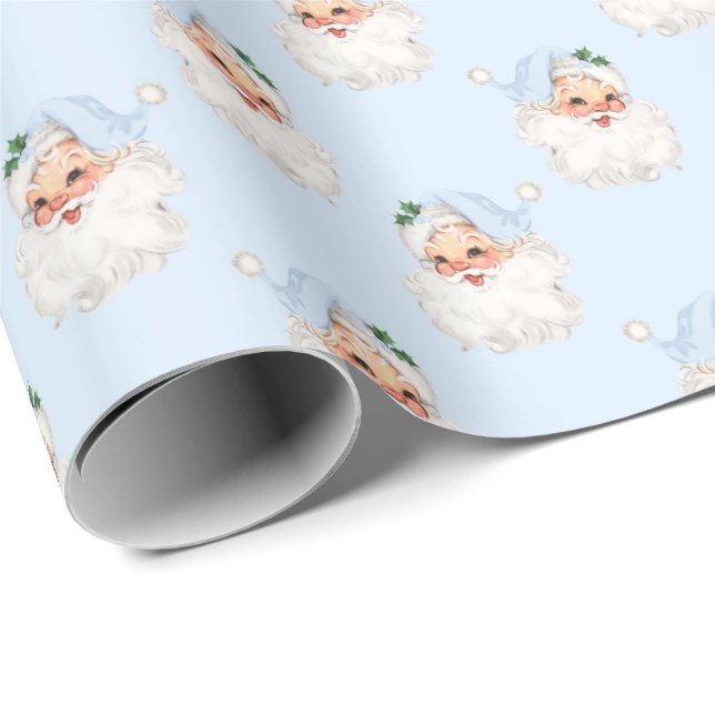 Blå Vintagen jultomte på Solid Blue Presentpapper (Rullad Hörn)