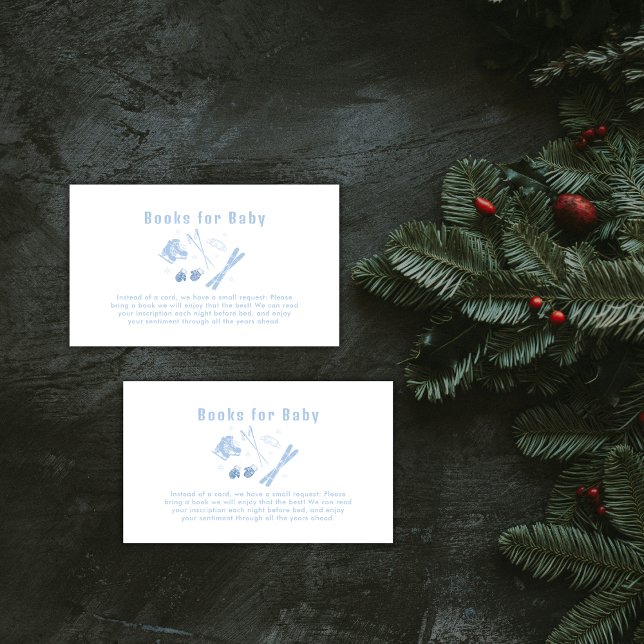 Blå Vinter Après Bébé Skidböcker För Baby Shower  Tilläggskort (Blue Winter Après Bébé Ski Books For Baby Shower Enclosure Card)