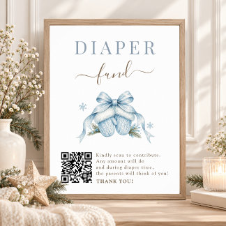 Blå Vinter Baby Boy Förlossning Blöja Fond QR Skyl Poster