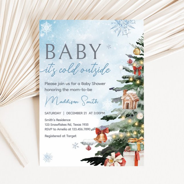 Blå vinter Baby Det är Kall utanför babyskor Inbjudningar (Baby It's Cold Outside Baby Shower Invitation
)