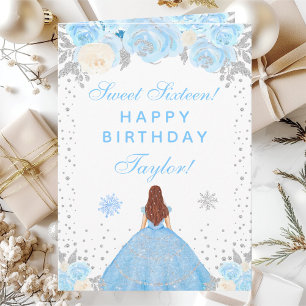 Blå Vinter Brun Hår Prinsessa Sweet Sixteen Kort