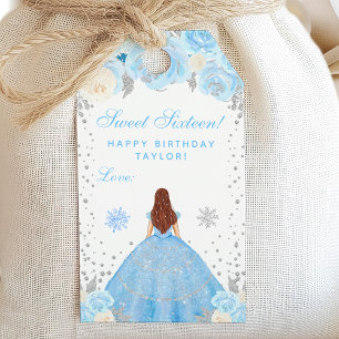 Blå Vinter Brun Hår Prinsessa Sweet Sixteen Presentetikett