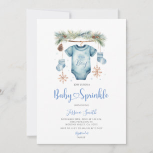 Blå vinter Det är en pojke Babykläder Baby Sprinkl Inbjudningar