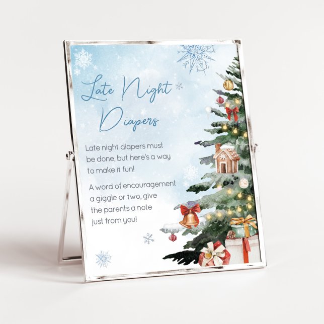 Blå vinter Det är Kall utanför sena natttidningar Poster (Baby It's Cold Outside Baby Shower Late Night Diapers Sign)