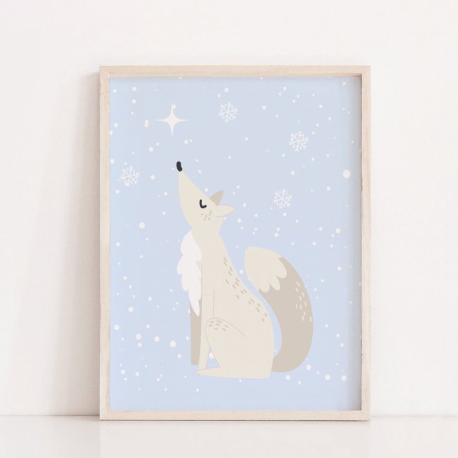 Blå vinter | Fox Arktiskt djurnäsduk Poster (Blue Winter | Fox Arctic Animal Nursery Decor Hanging Tapestry)