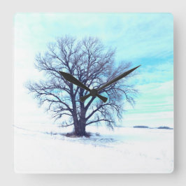 Blå vinter fyrkantig klocka