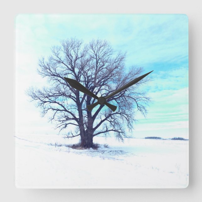 Blå vinter fyrkantig klocka (Framsida)