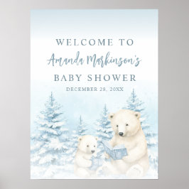 Blå Vinter Isbjörn Vattenfärg Välkomstskylt Poster