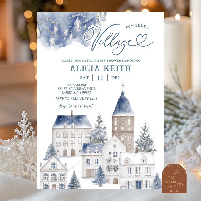 Blå Vinter Jul Hygge By Baby Shower Inbjudningar (Skapare uppladdad)