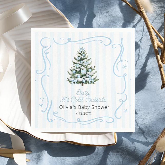 Blå vinter julgran Baby Shower Pappersservett (Skapare uppladdad)