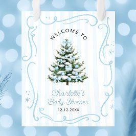 Blå vinter julgran Baby Shower Välkommen Poster