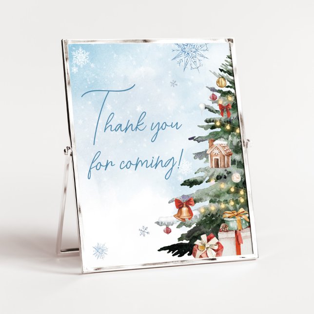 Blå vinter Kallet Utanför tacket för att du kommer Poster (Baby It's Cold Outside Baby Shower Thank you for Coming Sign)