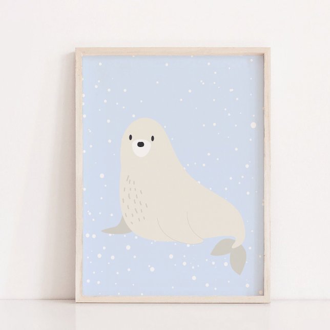 Blå vinter | Lejon arktisk näsduk för arktiska dju Poster (Blue Winter | Sea Lion Arctic Animal Nursery Decor)