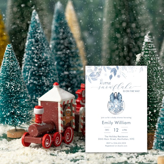 Blå vinter liten snöflinga ornament baby shower inbjudningar (Blue Winter Little Snowflake Ornament Baby Shower Invitation)