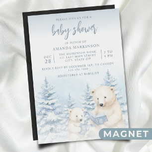 Blå vinter-Polar Bear Watercolor Baby Shower Magnetisk Inbjudningskort