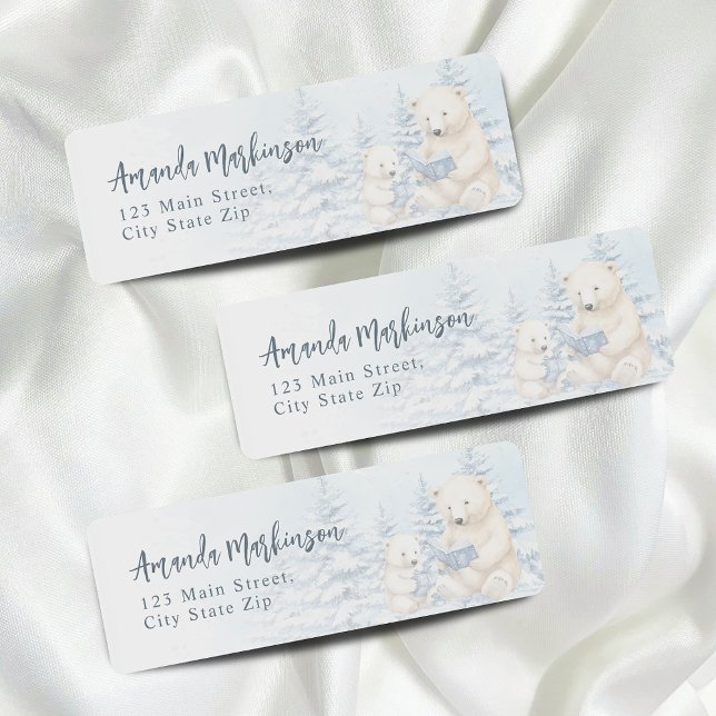 Blå vinter-Polar Bear Watercolor Baby Shower Returadress Etikett (Skapare uppladdad)