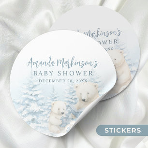 Blå vinter-Polar Bear Watercolor Baby Shower Runt Klistermärke