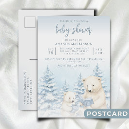Blå vinter-Polar Bear Watercolor Baby Shower Vykort