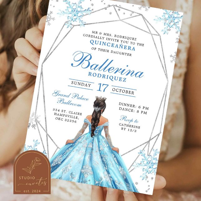 Blå Vinter Snöflinga Prinsessa Quinceanera  Inbjudningar (Skapare uppladdad)