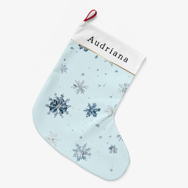 Blå vinter snöflingor   stor julstrumpa (Framsidan (Hängande))