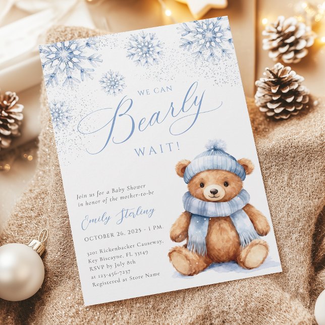 Blå Vinter Teddybjörn Bebis Dopp Inbjudan (Skapare uppladdad)