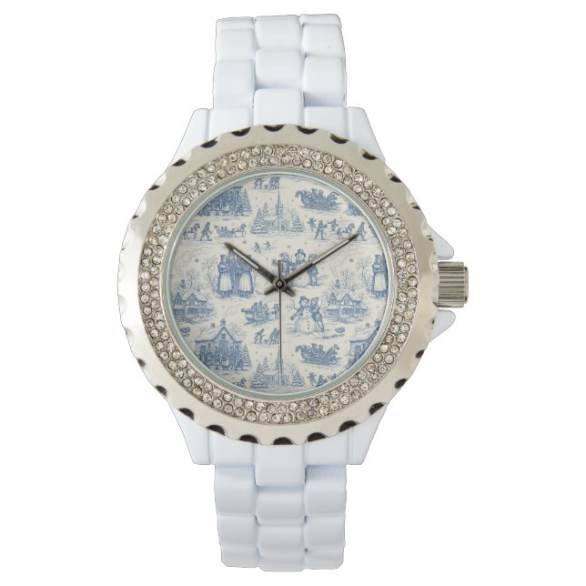 Blå Vinter Toile Chinoiserie Armbandsur (Framsida)