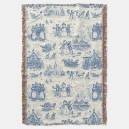 Blå Vinter Toile Chinoiserie Filt