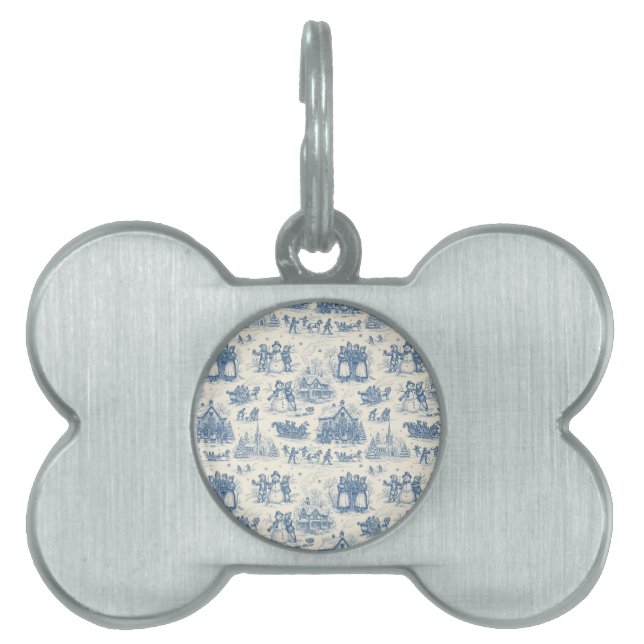 Blå Vinter Toile Chinoiserie ID-bricka Husdjur (Framsidan)
