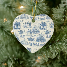Blå Vinter Toile Chinoiserie Julgransprydnad Keramik