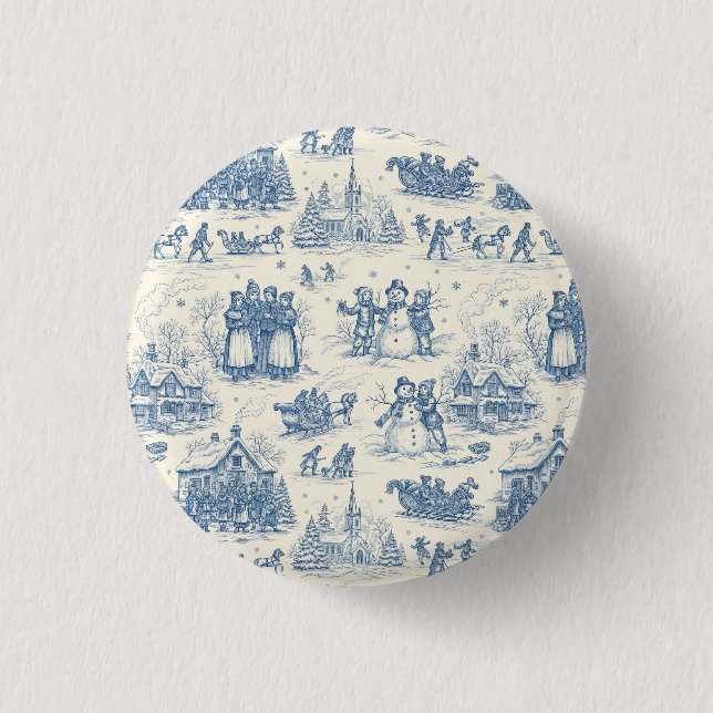 Blå Vinter Toile Chinoiserie Knapp (Framsida)