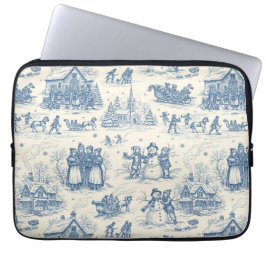 Blå Vinter Toile Chinoiserie Laptop Fodral
