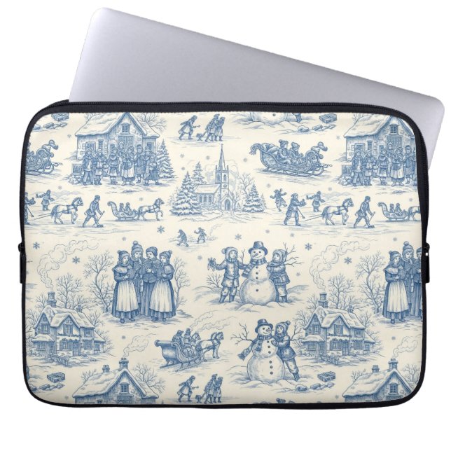 Blå Vinter Toile Chinoiserie Laptop Fodral (Framsidan)