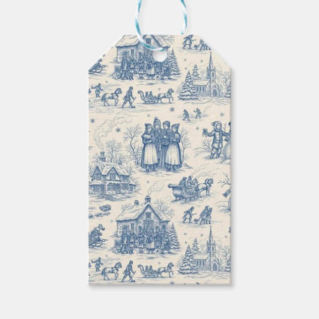 Blå Vinter Toile Chinoiserie Presentetikett (Framsidan)