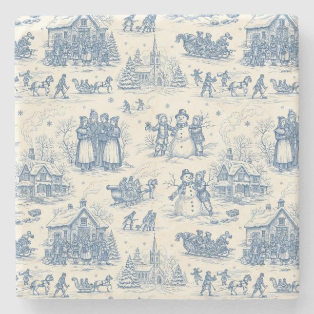 Blå Vinter Toile Chinoiserie Stenunderlägg (Framsidan)