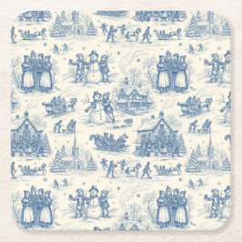 Blå Vinter Toile Chinoiserie Underlägg Papper Kvadrat