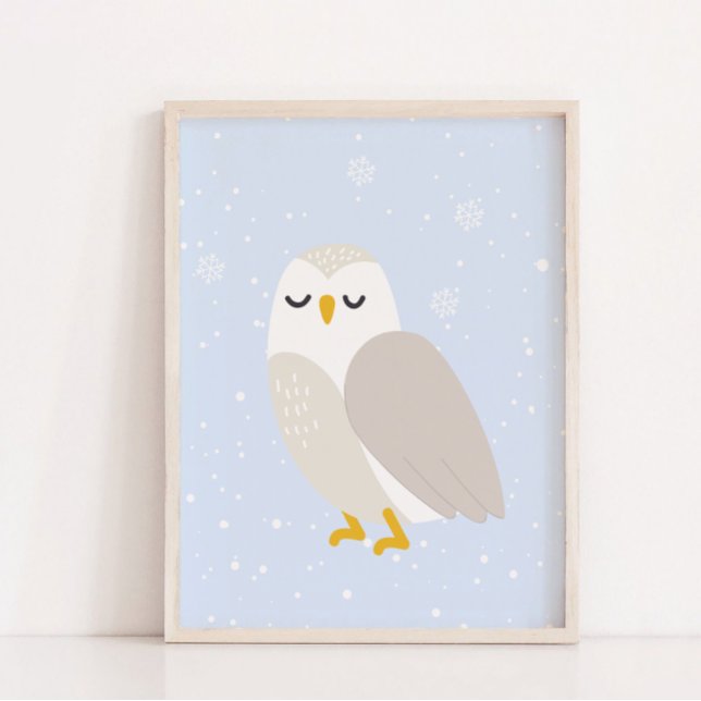 Blå vinter | Ugglas arktiska djur Barnkammardekor Poster (Blue Winter | Owl Arctic Animal Nursery Decor)