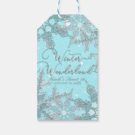Blå Vinter Värld Eleganta Snöflingor Bröllop Presentetikett