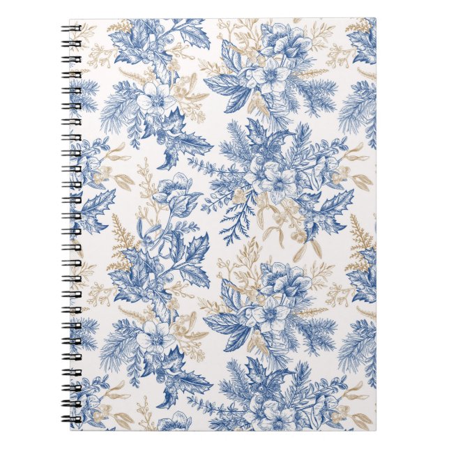 Blå vinter-Vintagen Flower Mönster Anteckningsbok (Framsidan)