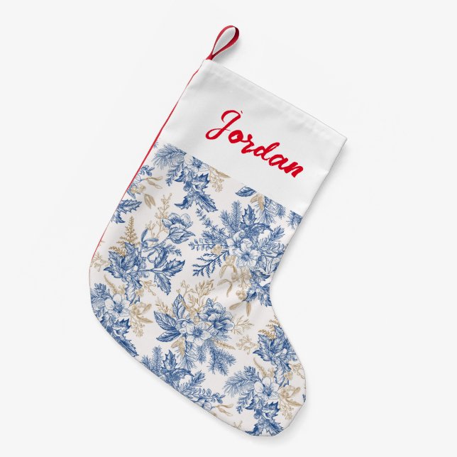 Blå vinter-Vintagen Flower Mönster Liten Julstrumpa (Framsidan (Hängande))