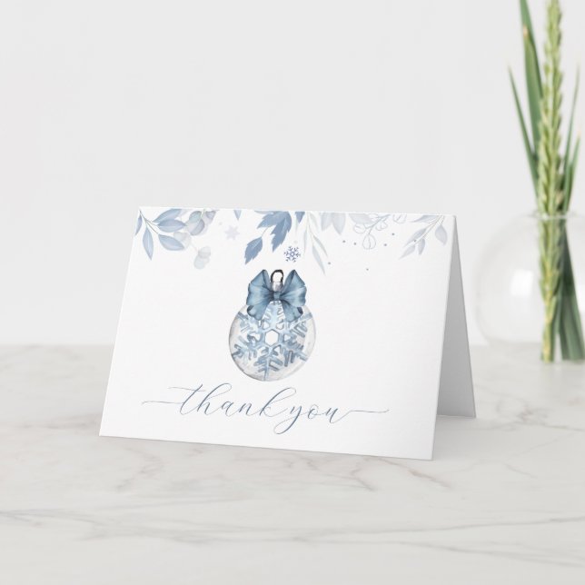 Blå vinterbåge snöflinga prydnad Baby Shower  Tack Kort (Framsida)