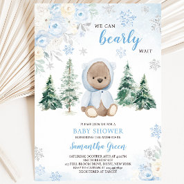 Blå Vinterbjörn Babyshower Inbjudningar