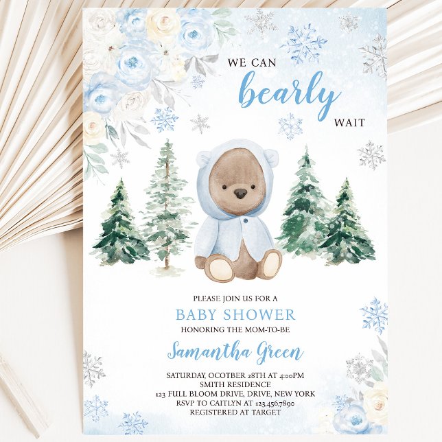 Blå Vinterbjörn Babyshower Inbjudningar (Skapare uppladdad)
