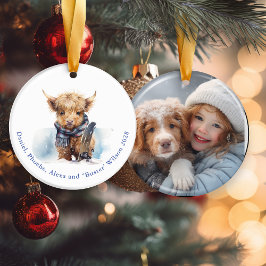 Blå vinterdagen Högland Kow Julprydnad Julgransprydnad Keramik