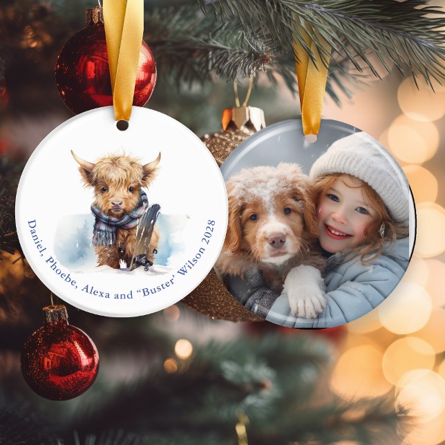 Blå vinterdagen Högland Kow Julprydnad Julgransprydnad Keramik (Skapare uppladdad)