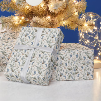 Blå Vintergås Vattenfärg Jul Högtid Presentpapper