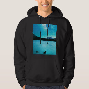 Blå Vintergatan galax över bergssjö hoodie