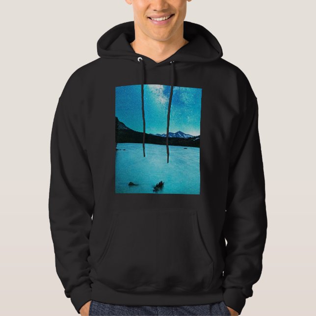 Blå Vintergatan galax över bergssjö hoodie (Framsida)