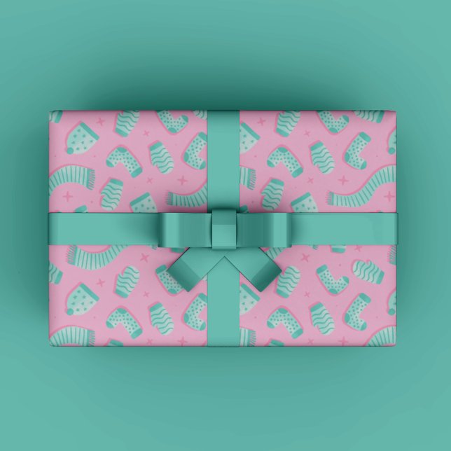 Blå vinterjulklapp presentpapper (Modern Cozy Winter Gift Wrapping Paper for Christmas gift wrapping in mint and teal trendy colors.)