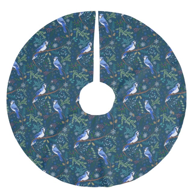 Blå vinterkajar julgransmatta borstad polyester (Framsidan)