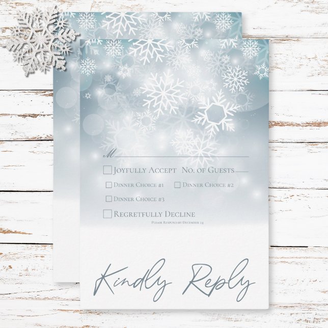 Blå vintermiddag i Snö Modern Bröllop OSA Kort (Blue Winter Snow Modern Wedding Dinner RSVP Card)